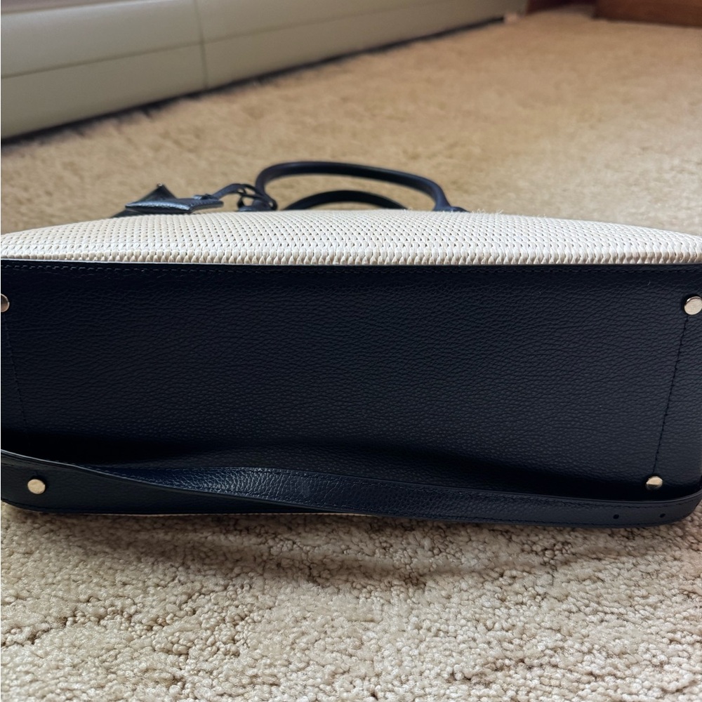 kate spade Cream and Black Straw Tote with Leather Trim - Picture 5 of 6